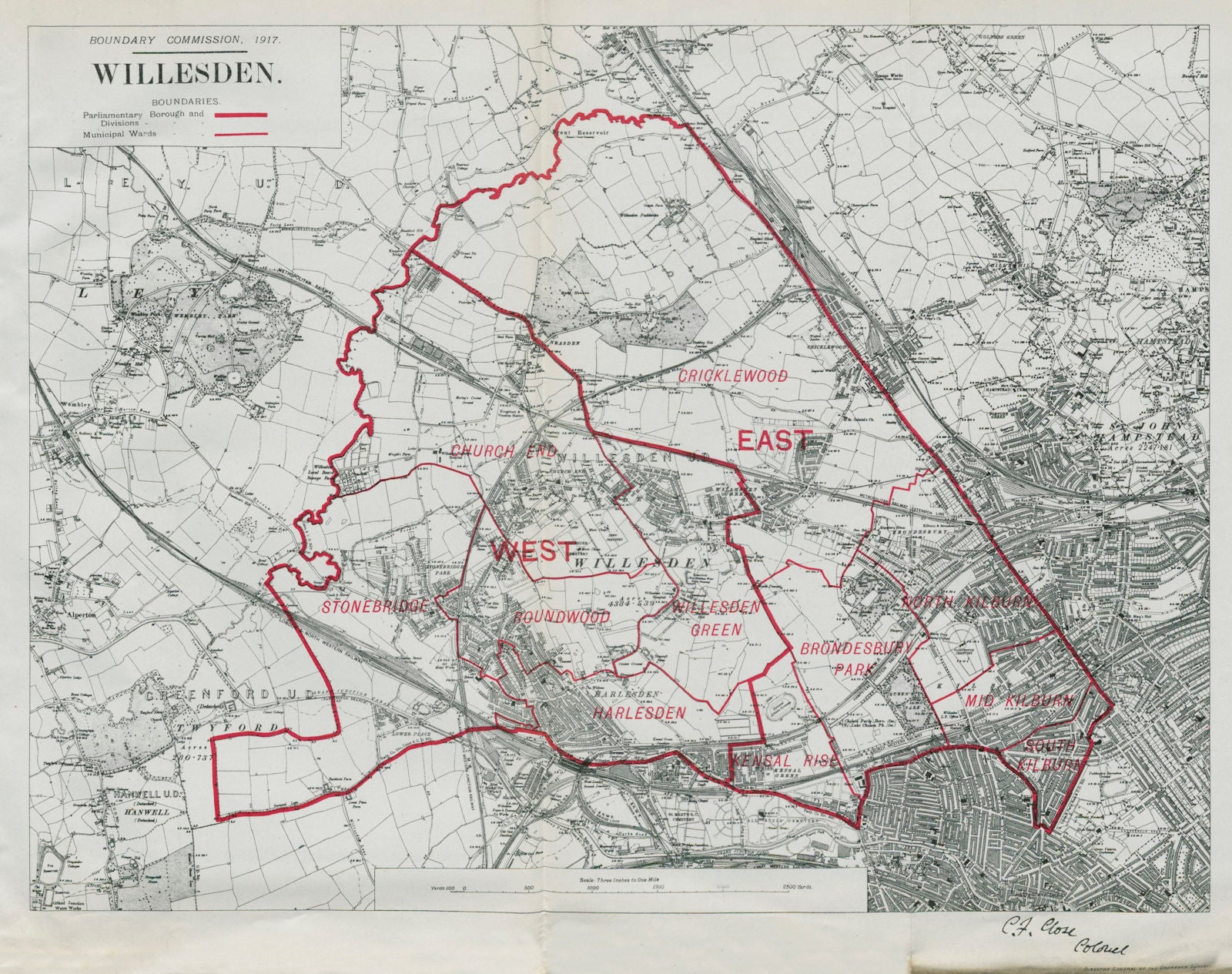 Willesden Parliamentary Borough. Kilburn Kensal. BOUNDARY COMMISSION 1917 map
